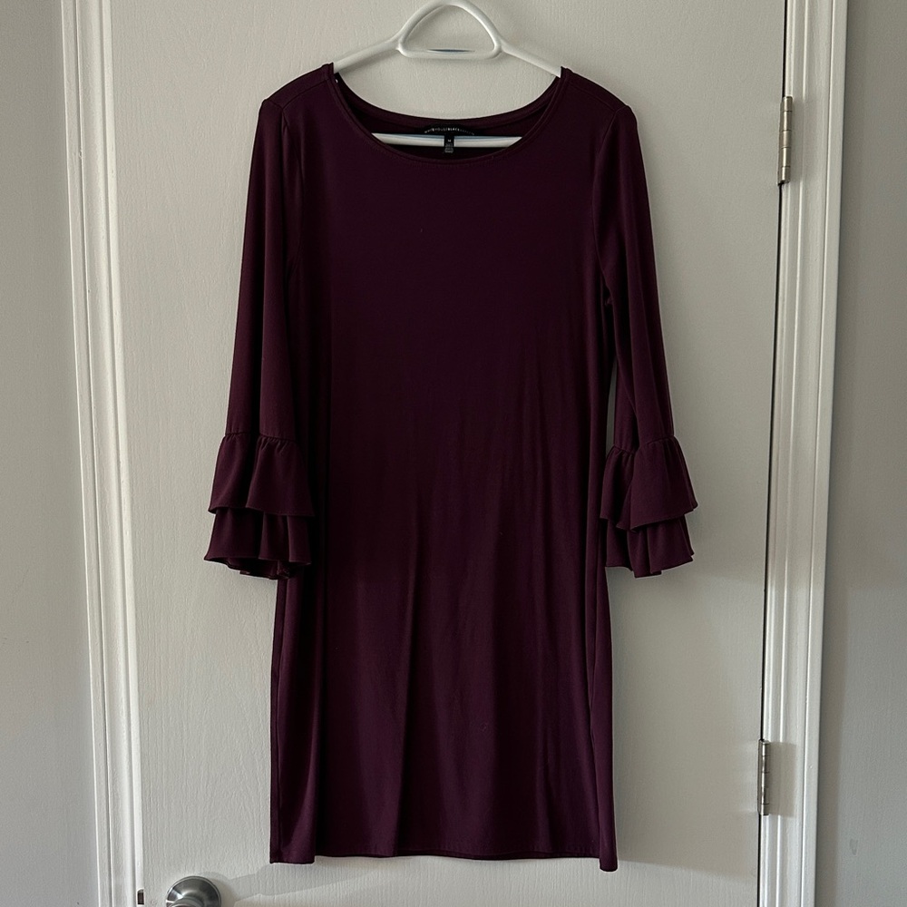 WHBM tiered bell sleeve knit shift dress empire plum purple size M